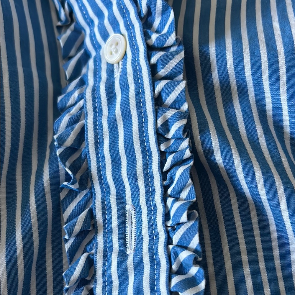 Blue Striped Blouse with Ruffle - Picture 4 of 5